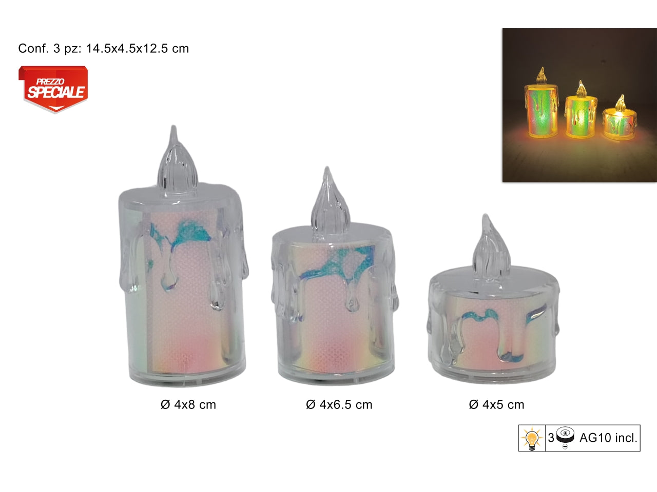 Candele led rainbow il set contiene 3 candele