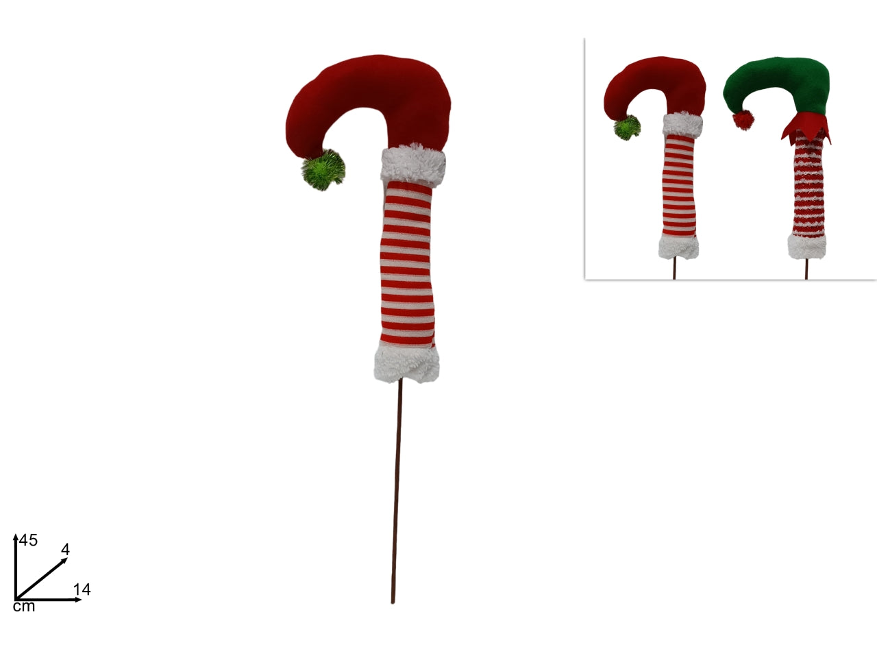 Spillone natalizio gamba di elfo 45cm bianca/rossa in 2 assortimenti