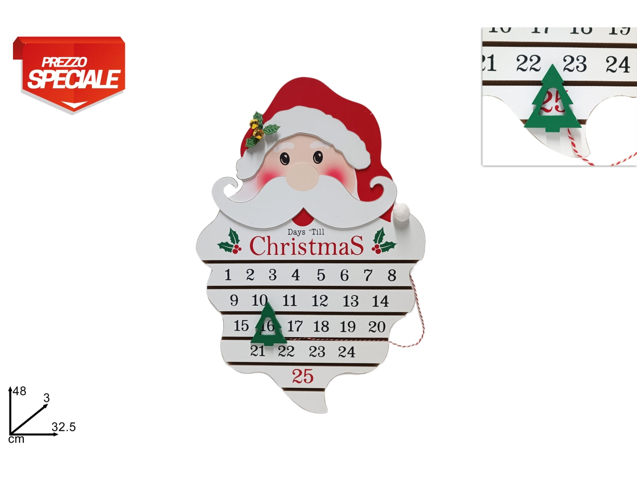 Calendario dell'avvento viso babbo natale in legno