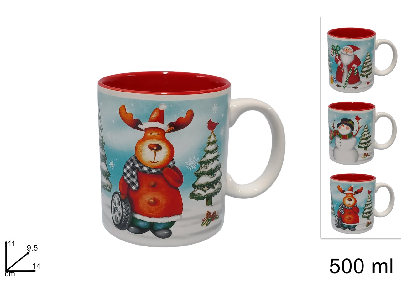 Tazzone 500ml in ceramica con soggetti natalizi in 3 assortimenti