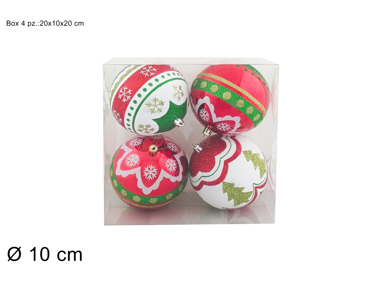 Palla 10cm decorata il set comprende 4 palle