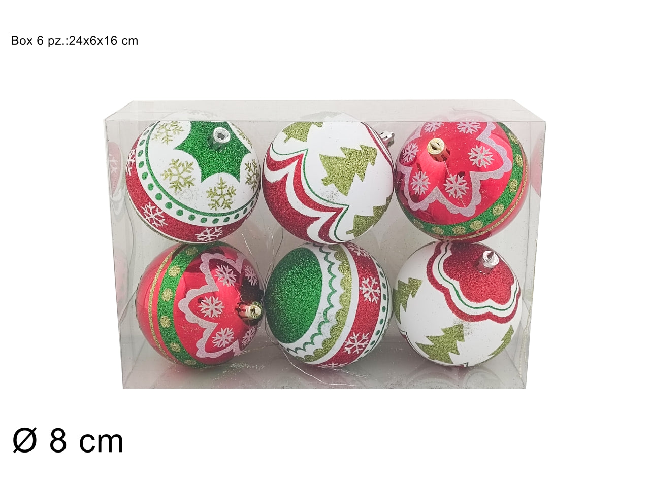 Palla 8cm decorata il set comprende 6 palle