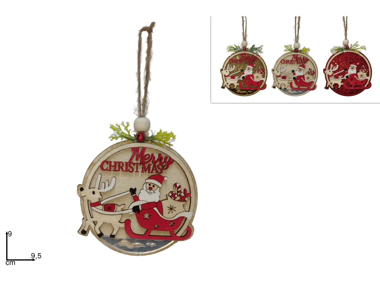 Pendente con babbo natale in legno in 3 colori assortiti