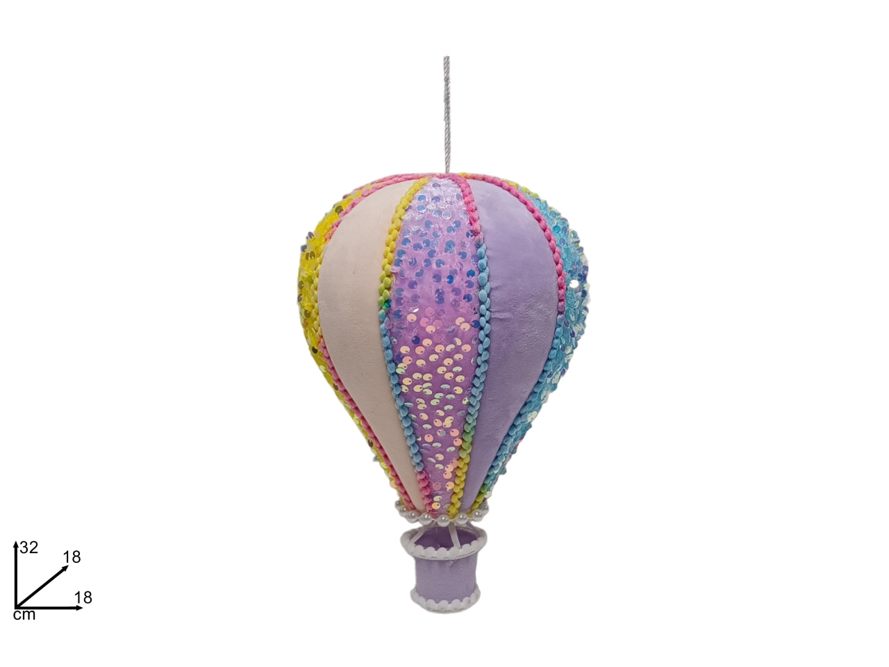 Pendente mongolfiera 32cm con decoro cake design e paillettes