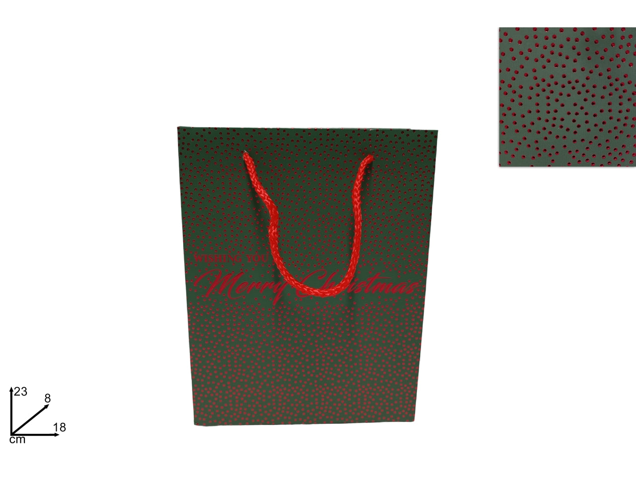 Busta regalo verde borchie rosse 23x18x8