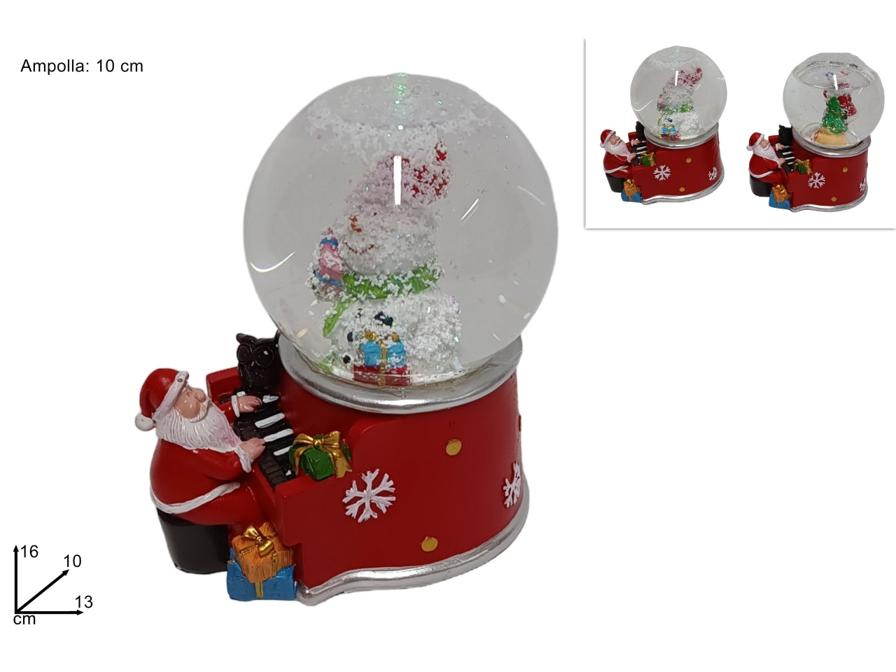 Ampolla 10cm con babbo natale pianista