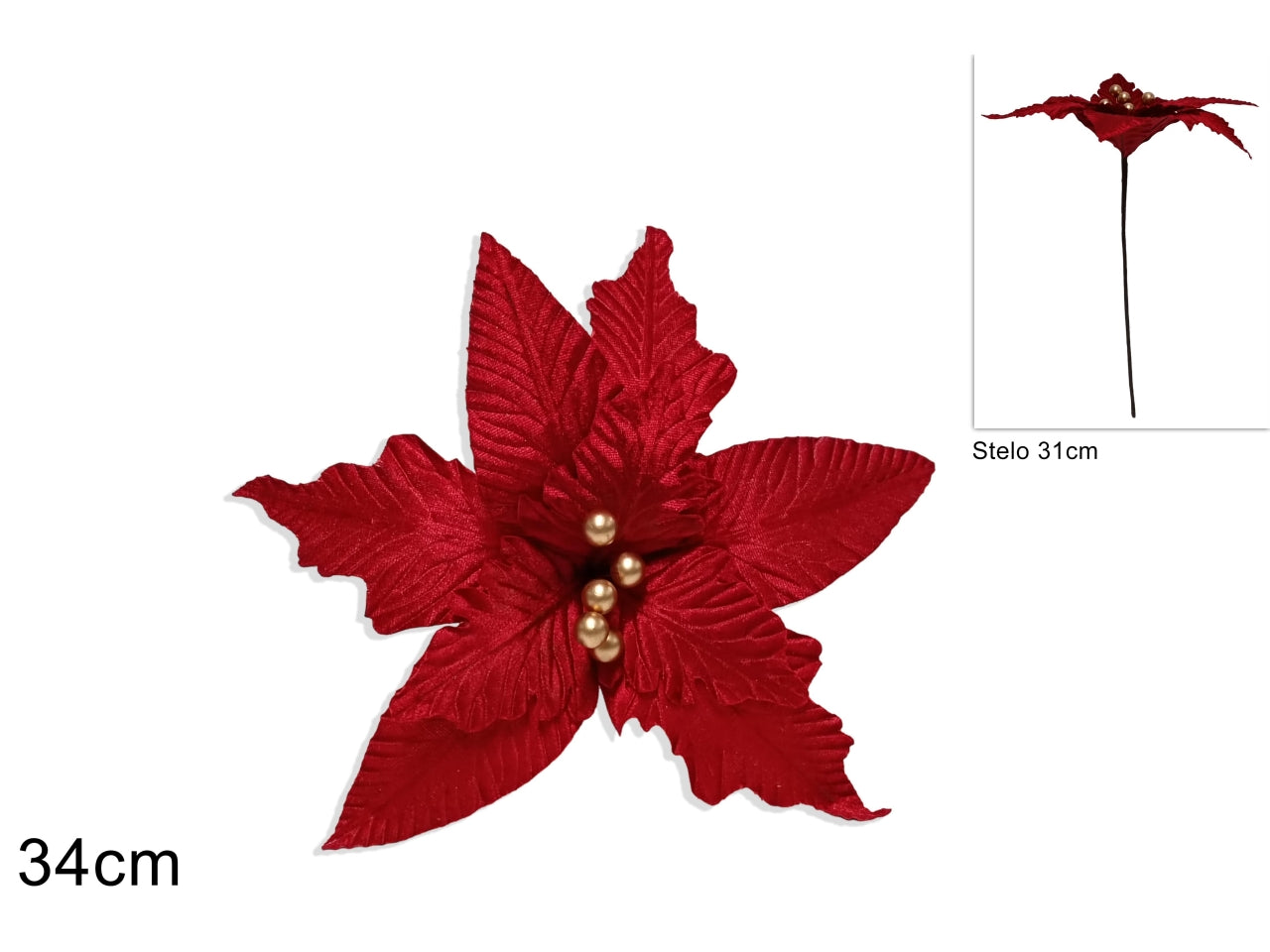 Stelo poinsetta velluto 34cm rosso