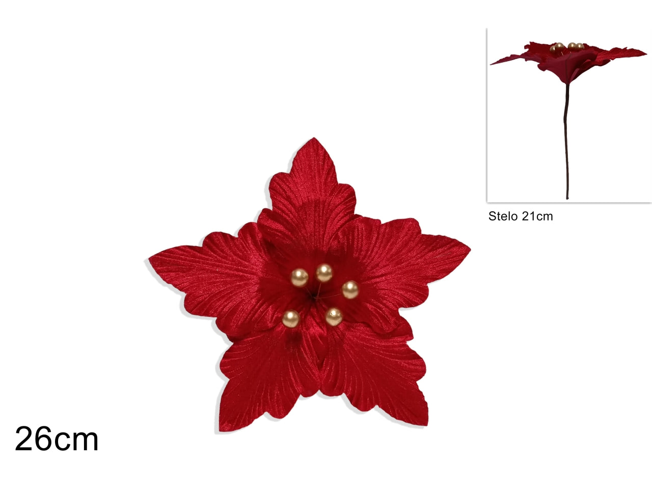 Stelo fiore natalizio velluto 26cm rosso