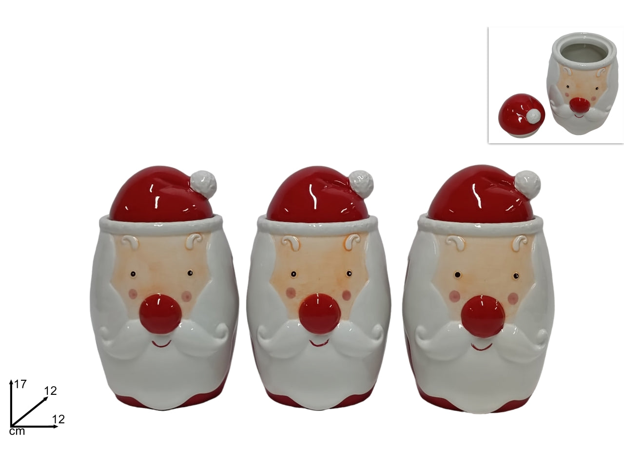 Barattoli in tris ceramica 17cm decoro viso babbo natale