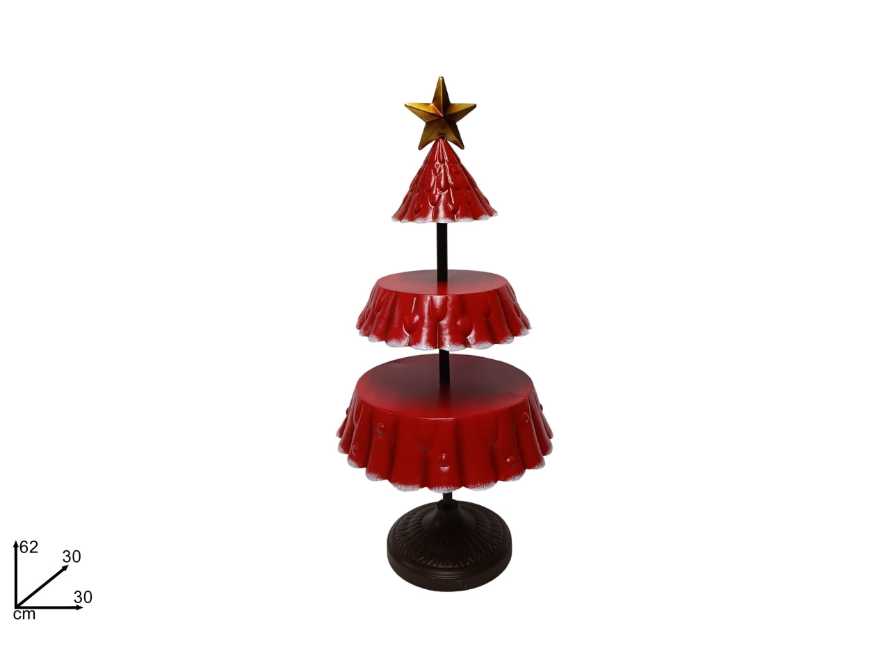Albero 2 piani porta oggetti in latta rosso 30x62cm