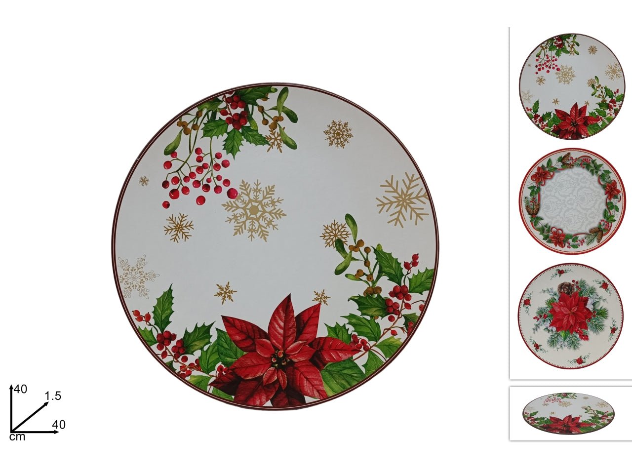 Sottopiatto 40cm decoro stella di natale 3 assortimenti