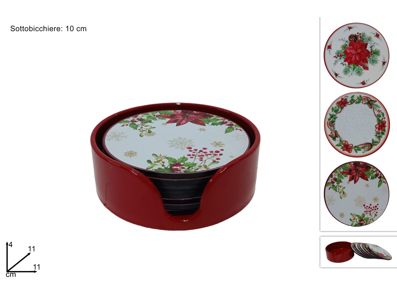 Sottobicchieri con contenitore decoro stella di natale il set contiene 8 sottobicchieri in 3 assortimenti