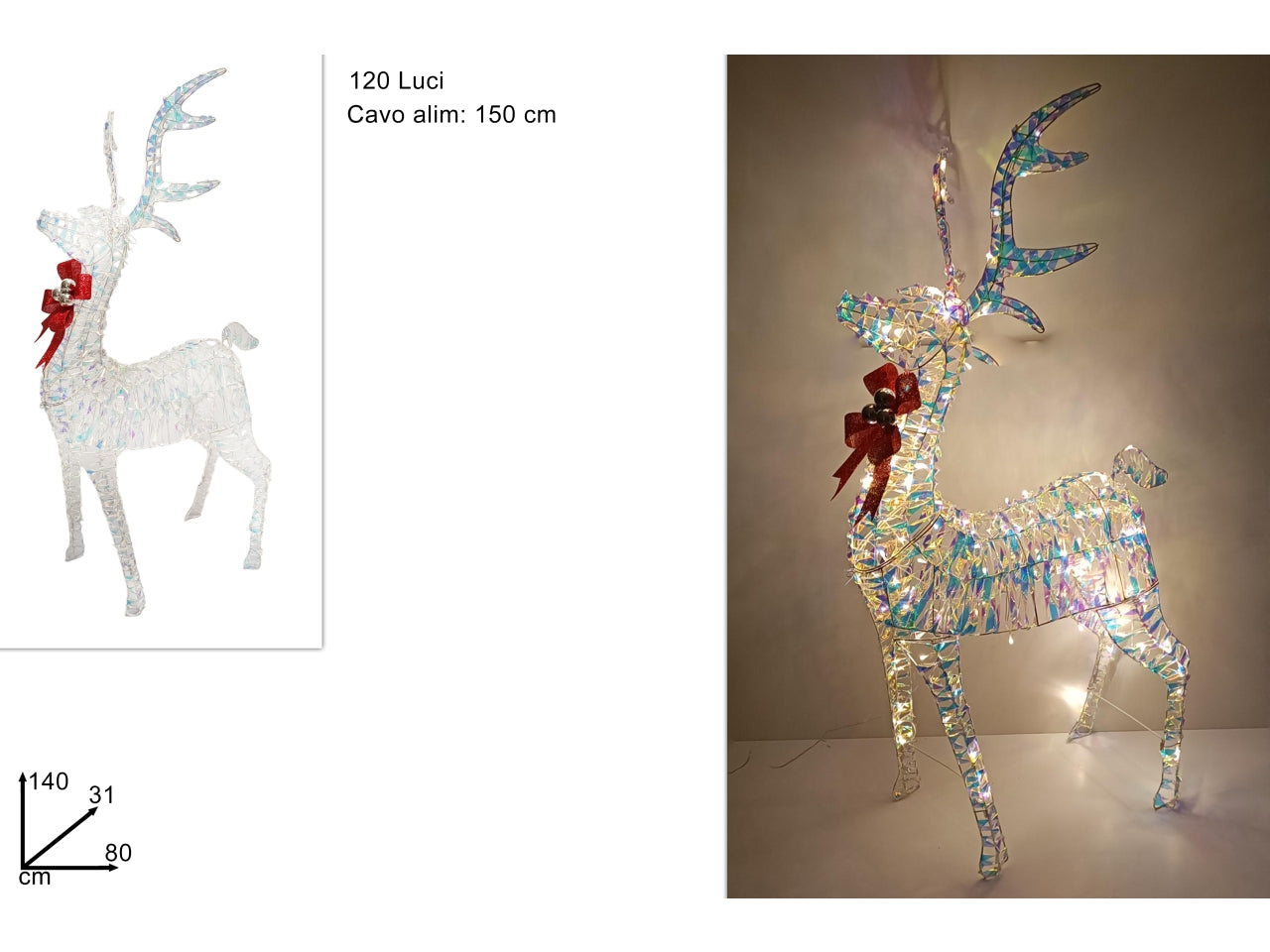 Renna rainbow 140cm con luci