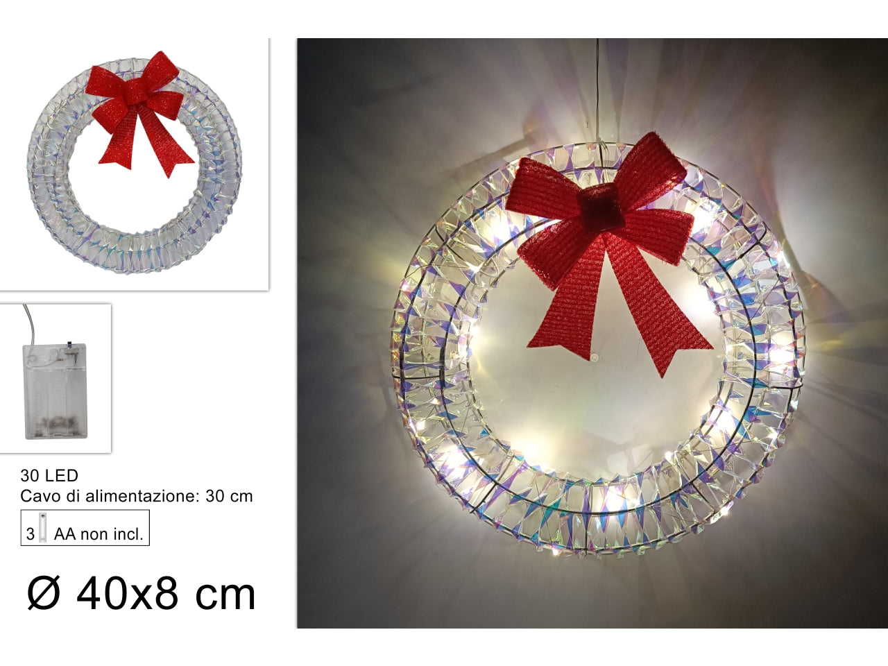 Dietroporta rainbow d.40cm con 30led con fiocco rosso e luce a batteria
