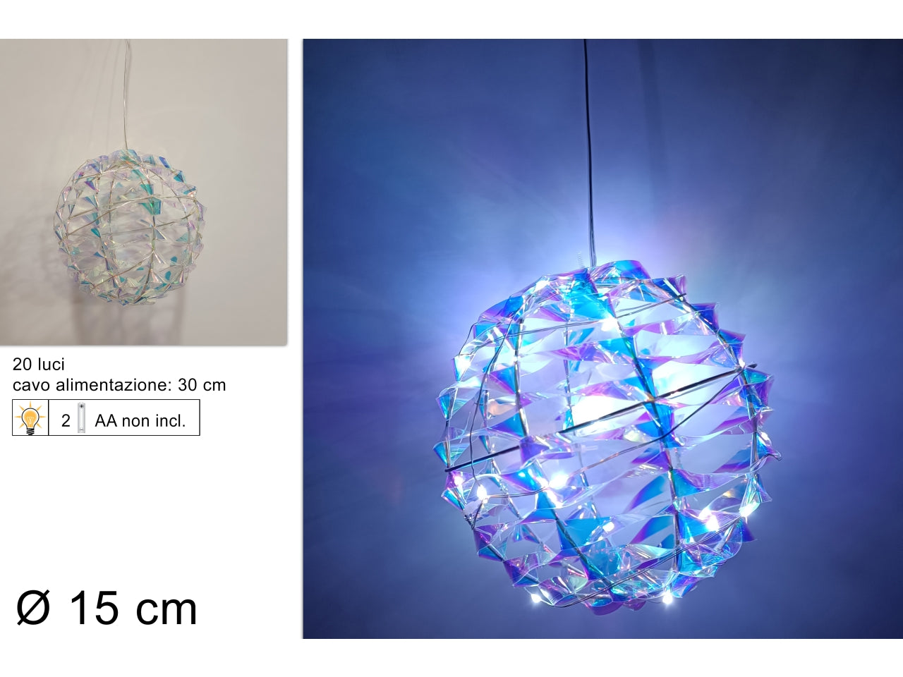 Palla 15cm rainbow con luci