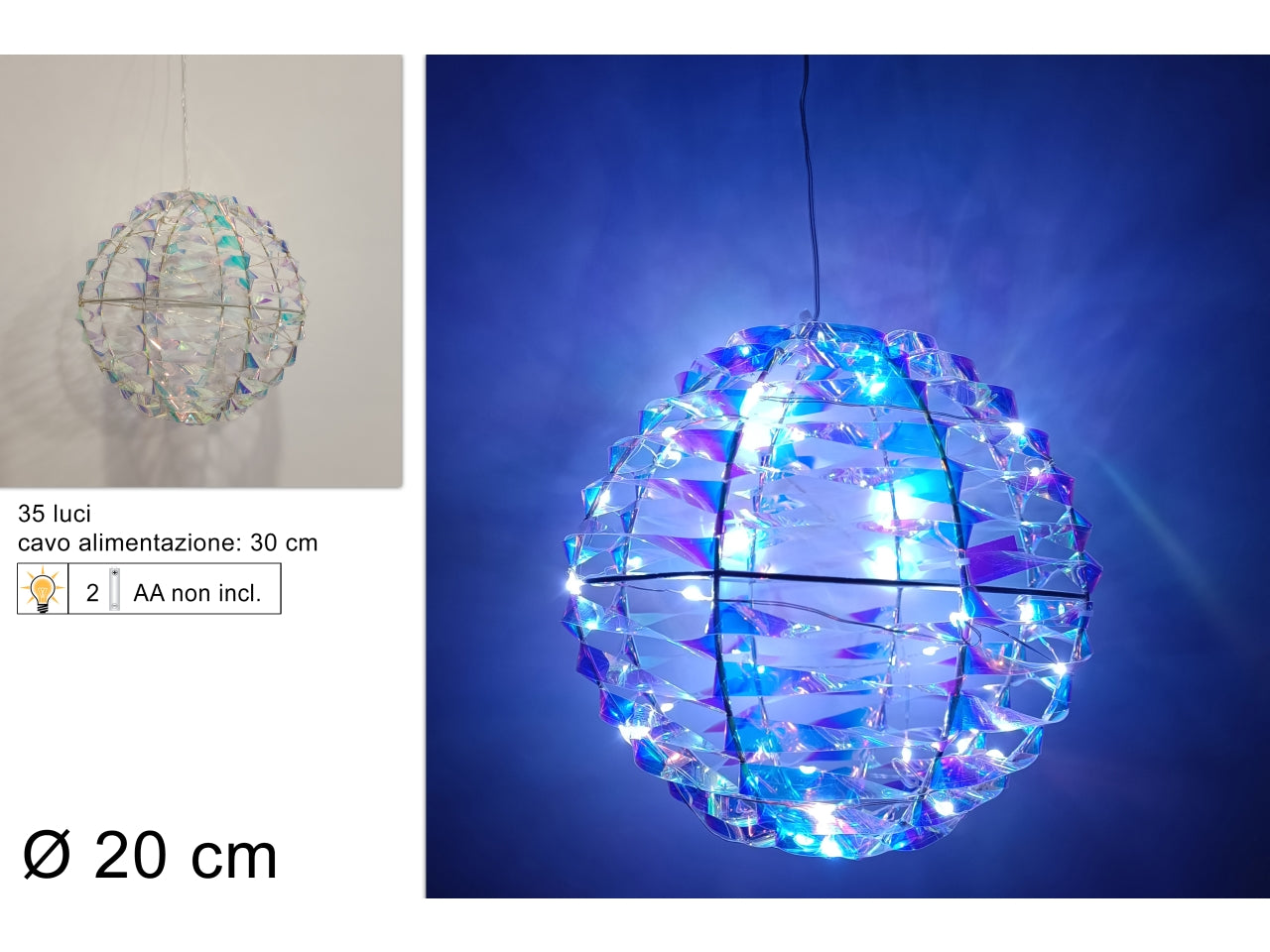 Palla 20cm rainbow con luci