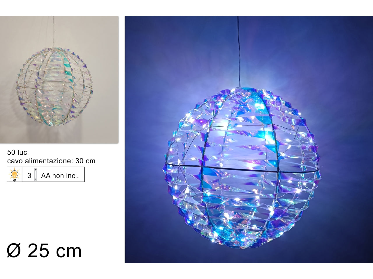 Palla 25cm rainbow con luci