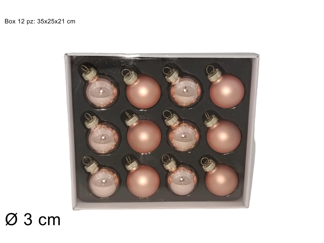 Palla in vetro 3cm rosa antico il set contiene 12 palle