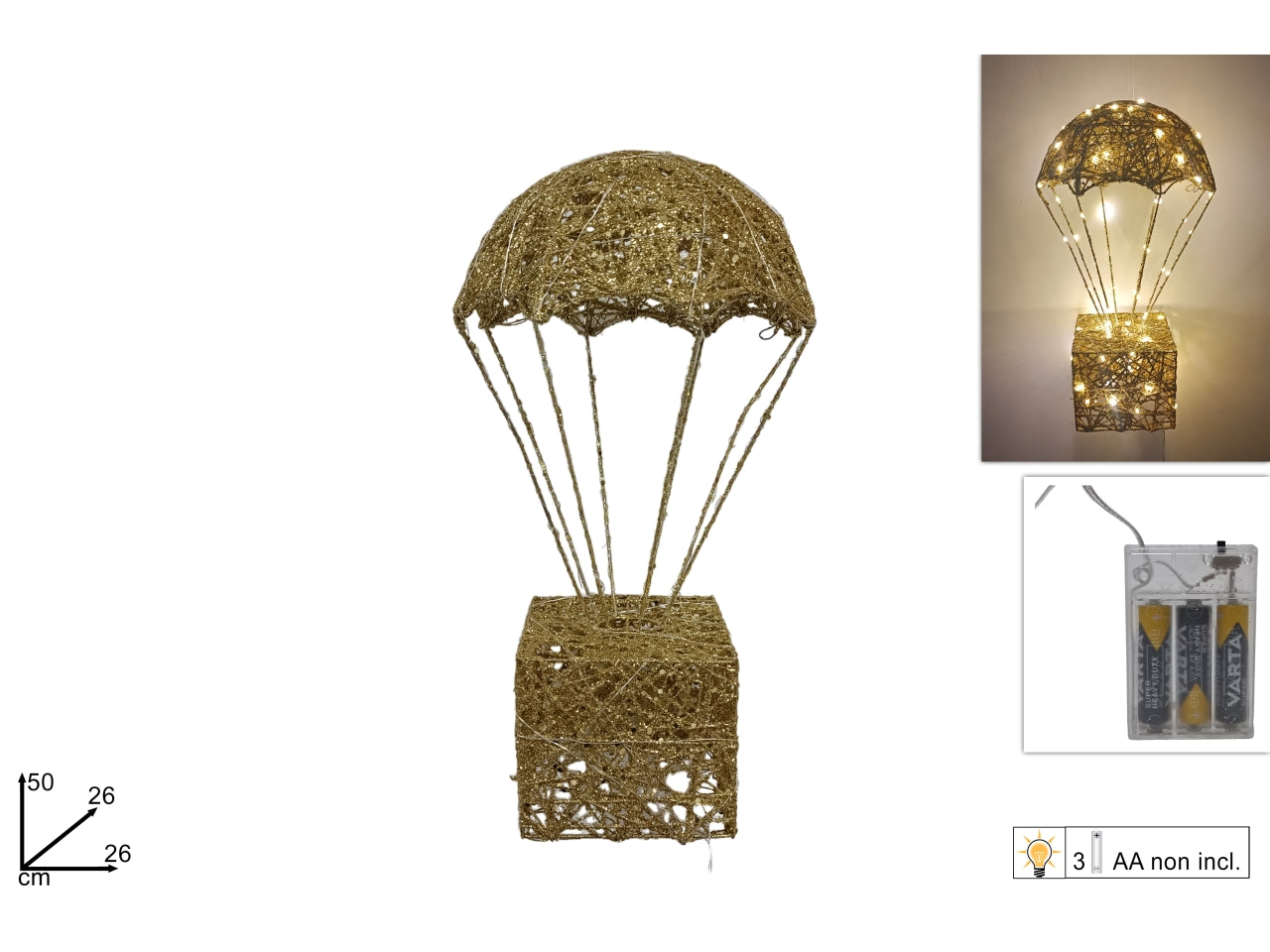 Mongolfiera 50cm oro con 100 microled a batteria