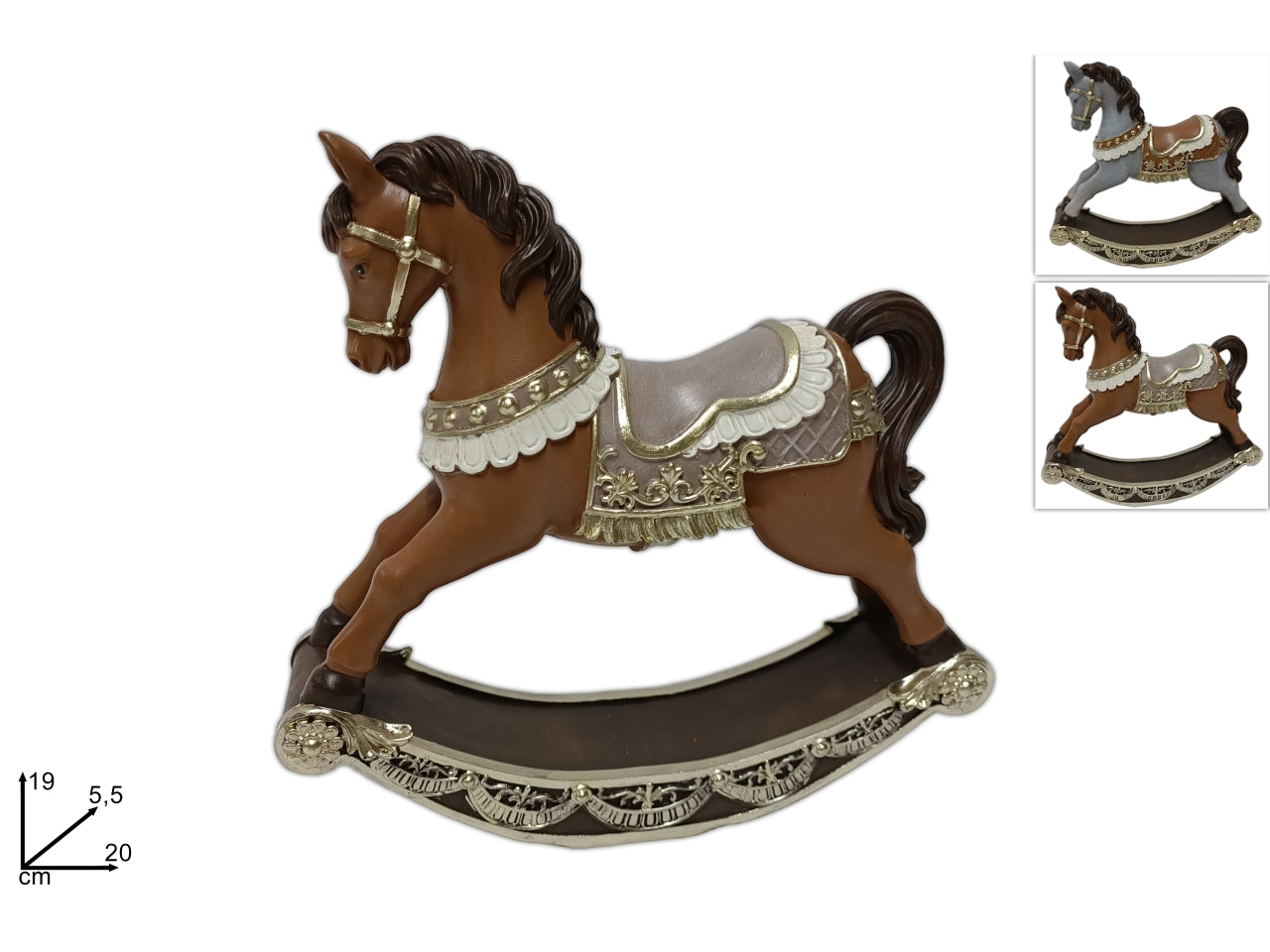 Cavallo a dondolo 20cm con decori oro