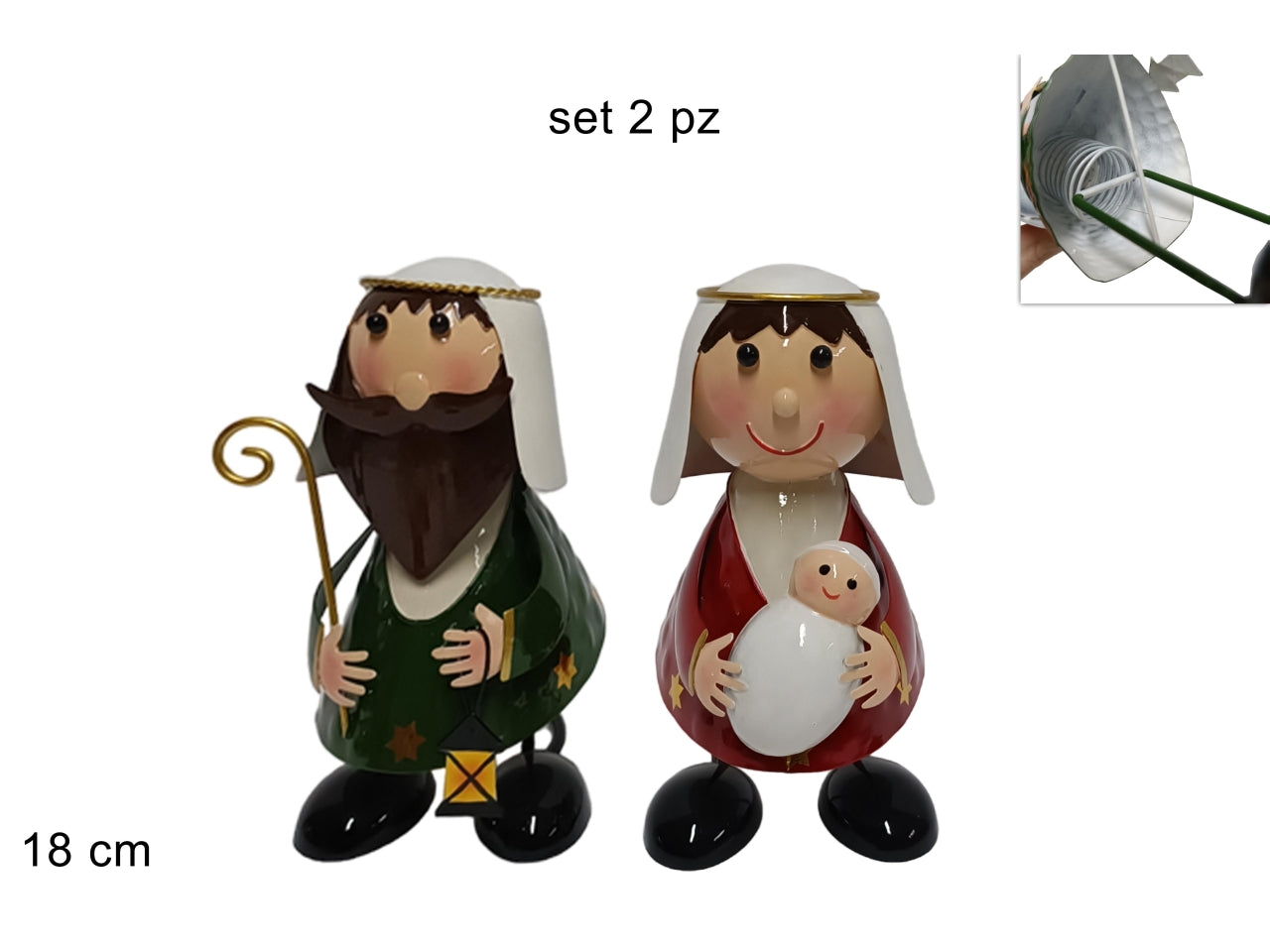 Nativita' 18cm in latta con molla set 2 pezzi
