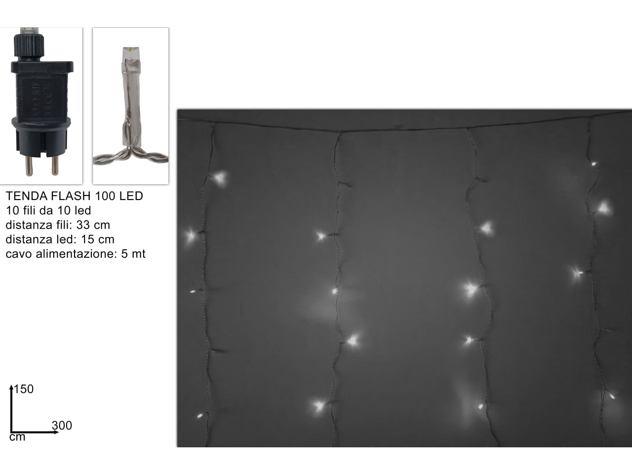 Tenda flash 100led 3x1.5 mt bianco freddo