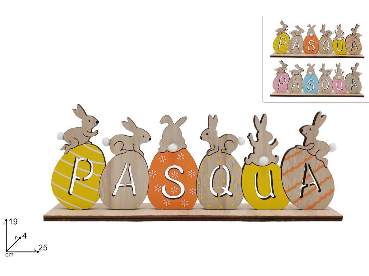 Decorazione legno scritta pasqua 19x4x25cm