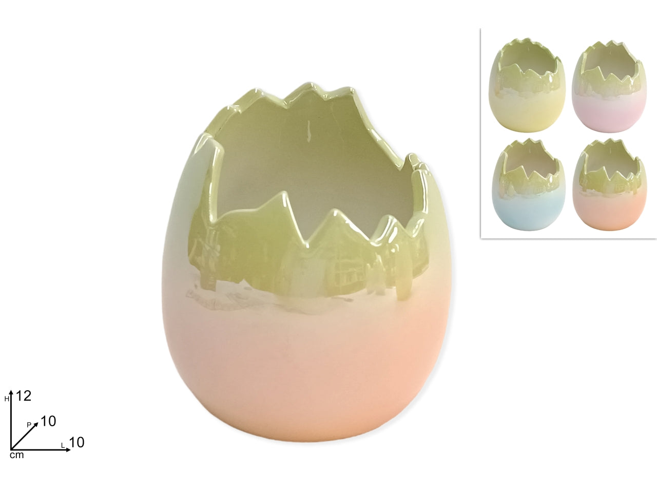Vaso uovo ceramica 12cm bicolore effetto perlato in 4 colori