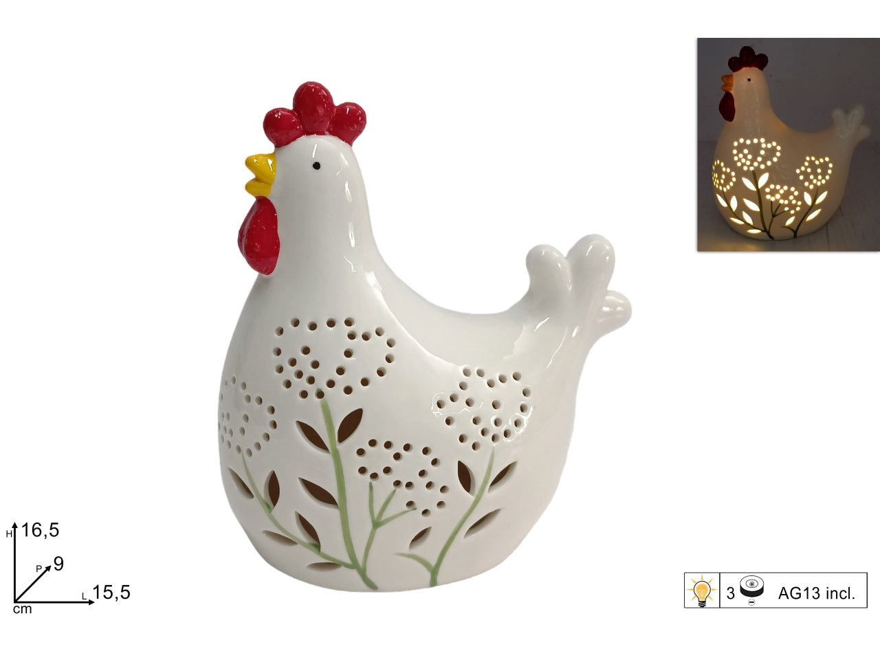 Gallina ceramica 16,5cm con luce