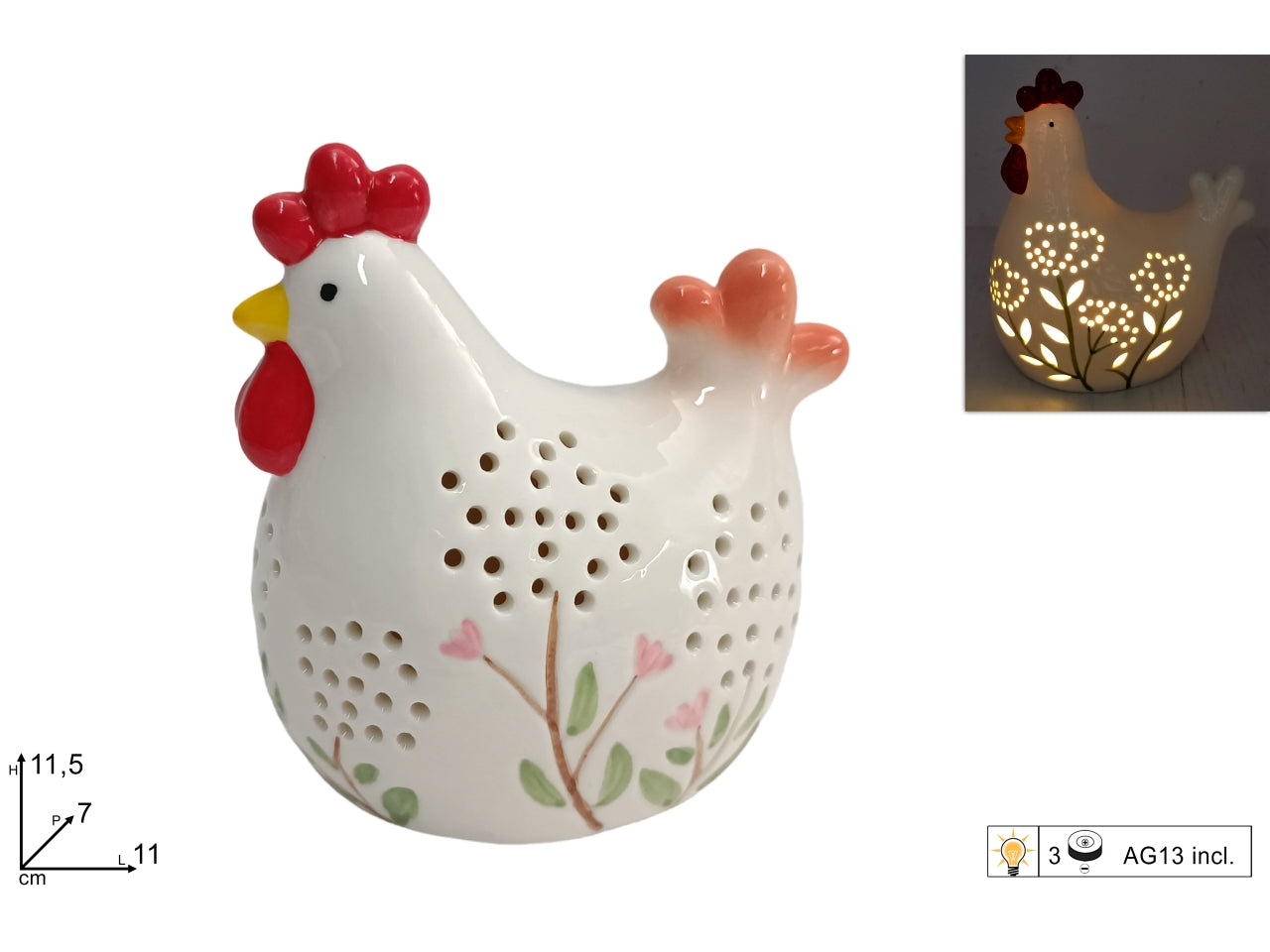 Gallina ceramica 11,5cm con luce