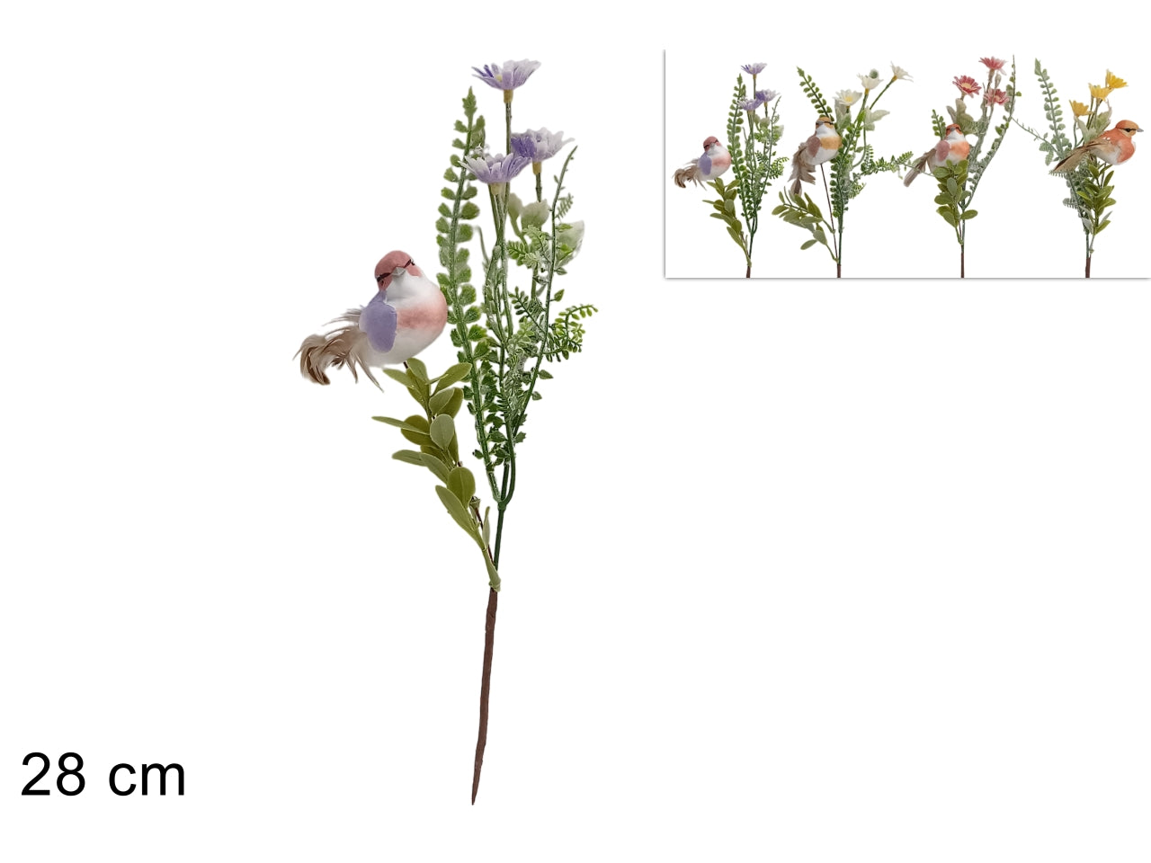 Spillone 28cm uccello con fiori in 4 assortimenti