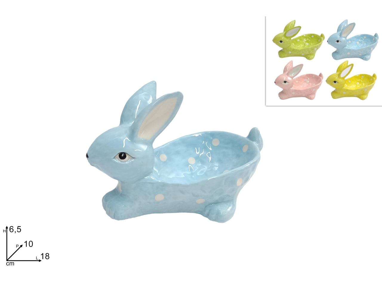 Vassoio ceramica 18cm a forma di coniglio in 4 colori