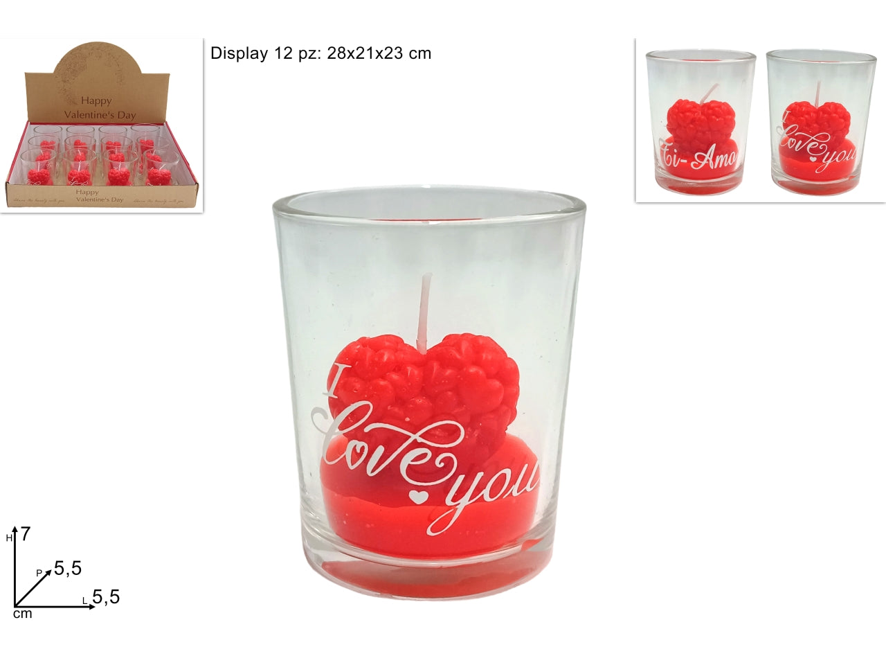 Candela cuore in bicchiere di vetro