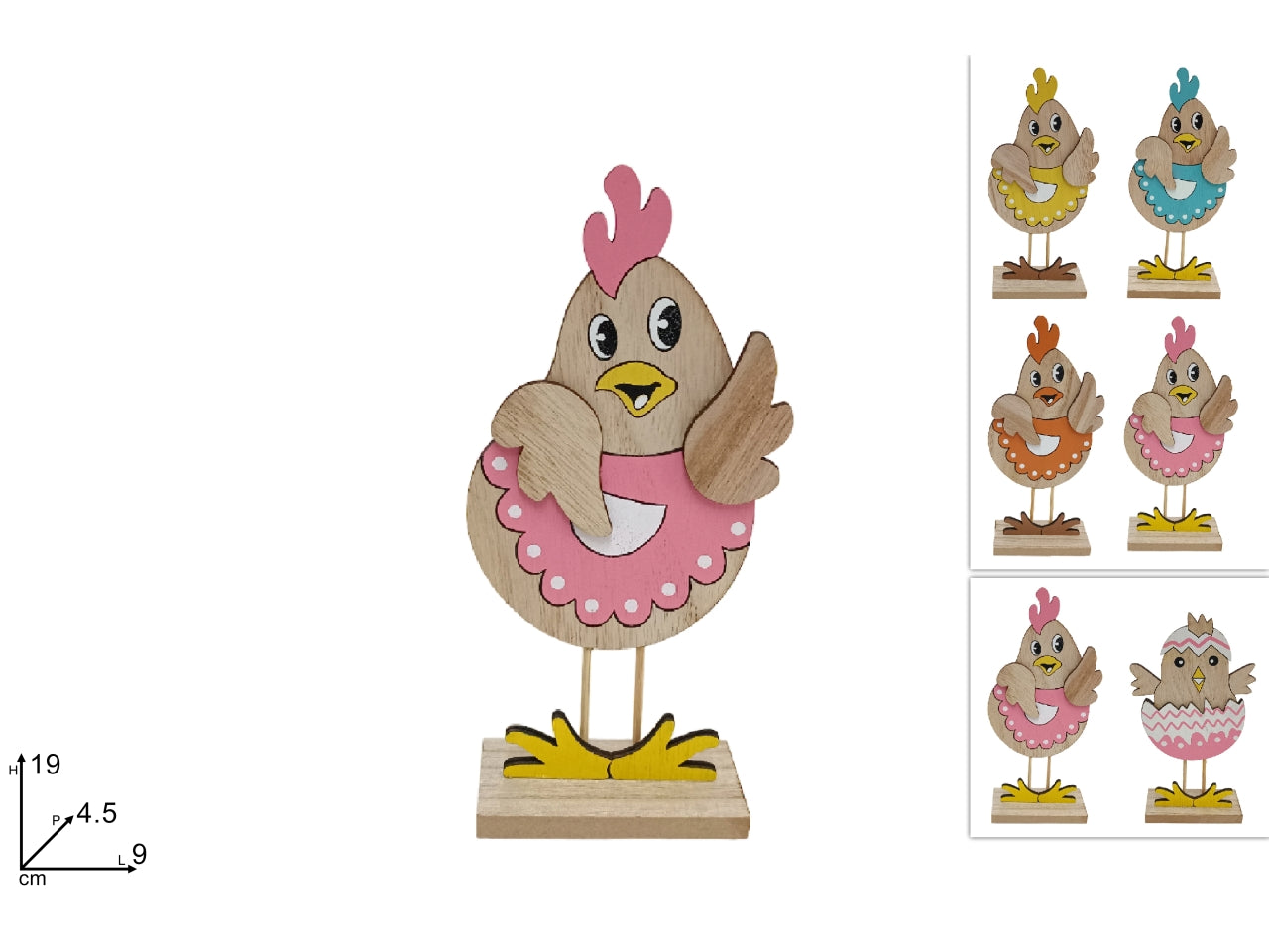 Gallina/pulcino in legno 19x4,5x9cm
