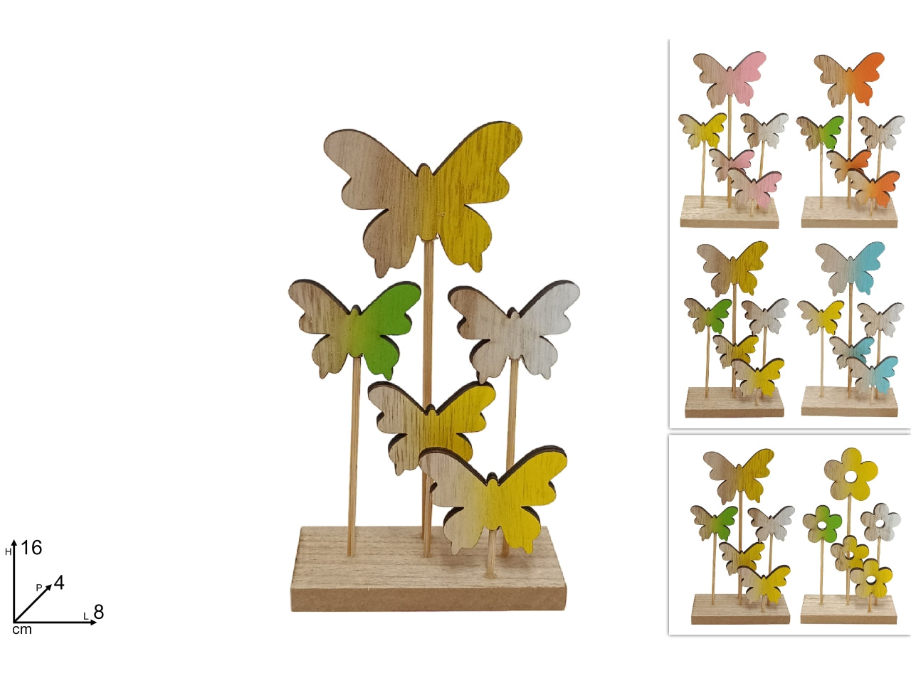 Fiore con farfalla in legno 16x4x8cm