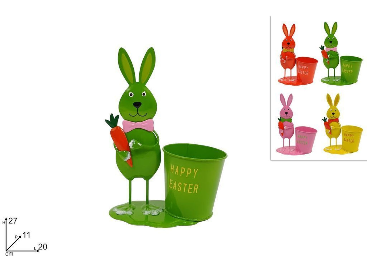 Coniglio con vaso in latta in 4 colori assortiti