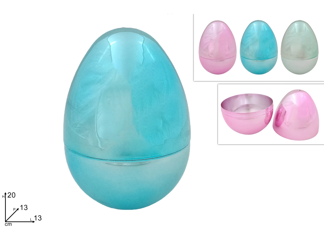 Uova plastica 20cm lucido in 3 colori