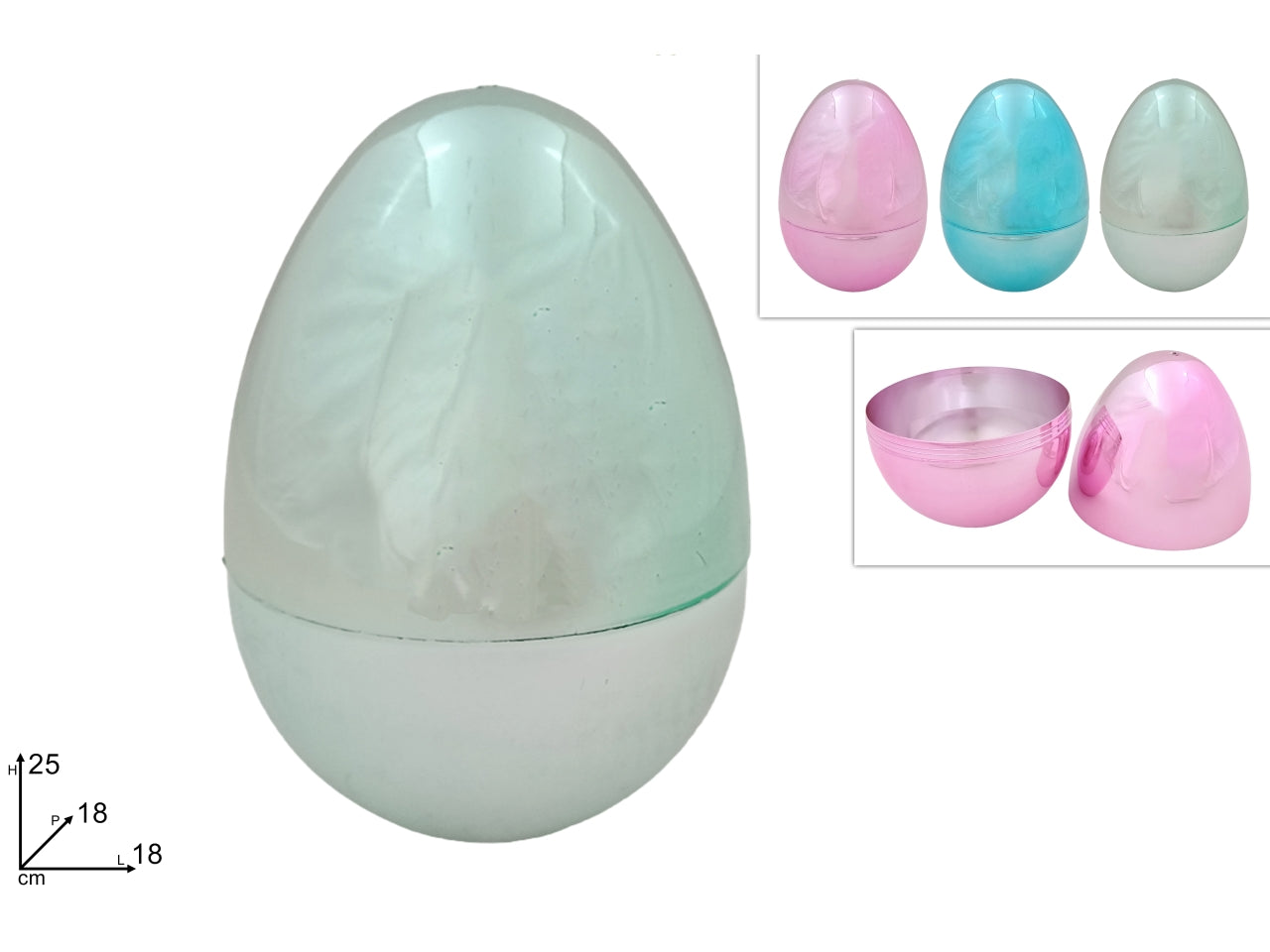 Uova plastica 25cm lucido in  3 colori