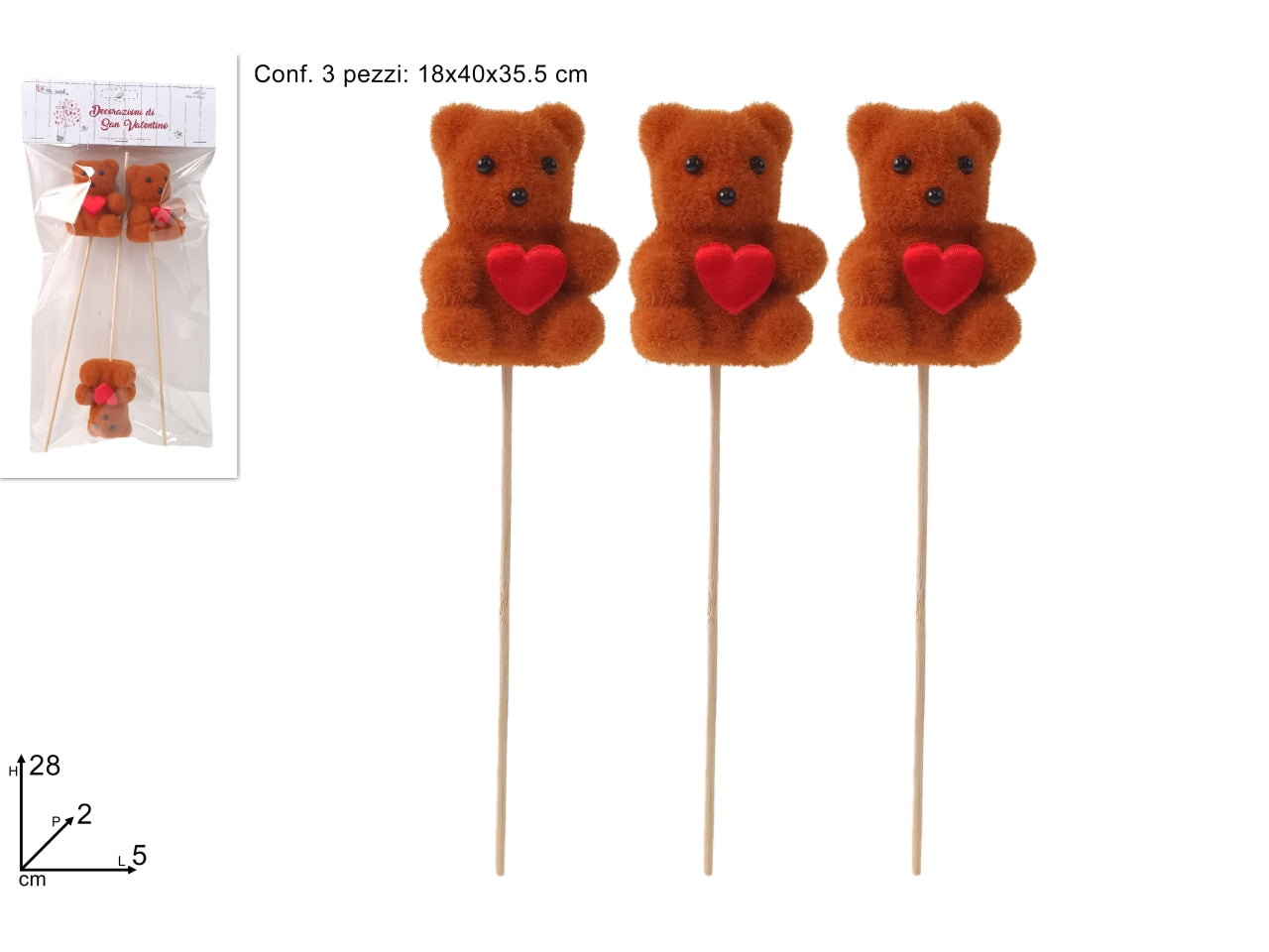 Spilloni orsetto 28cm marroni con cuore - confezione da 3 spilloni