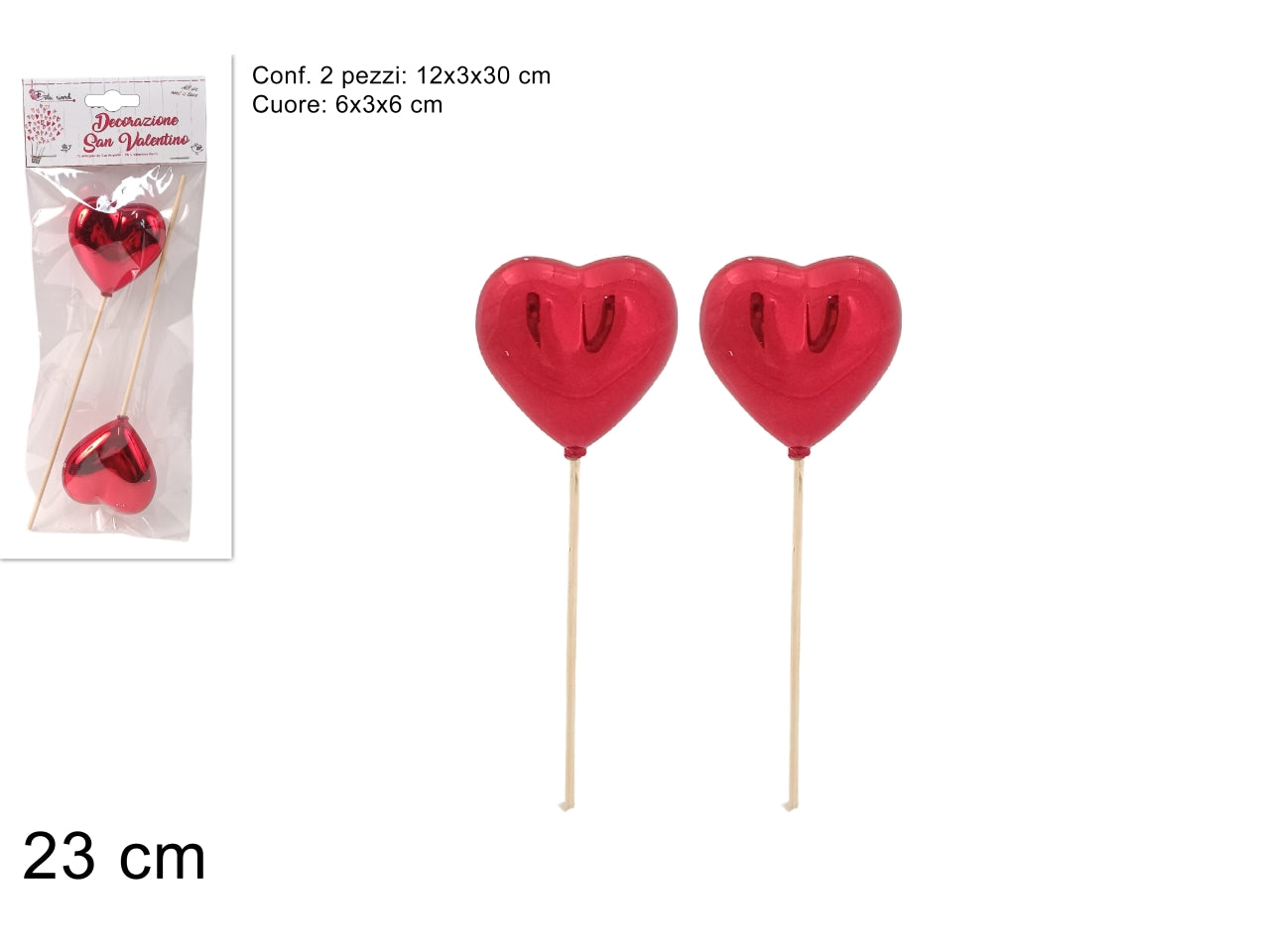 Spilloni cuore rosso lucido 23cm - set da 2 spilloni