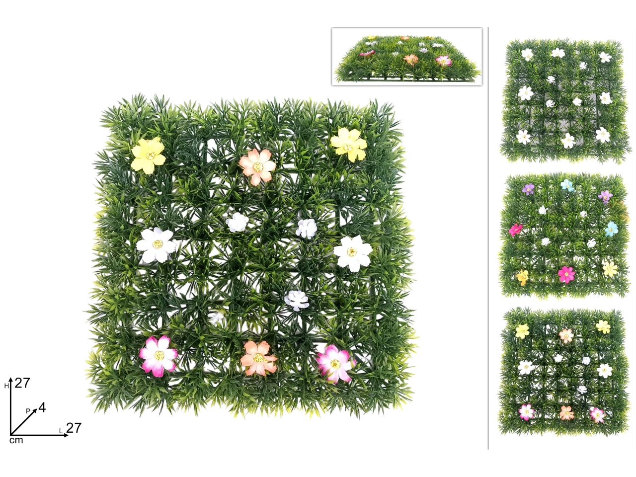 Mattonella erbetta 27x27cm con fiori in 3 assortimenti