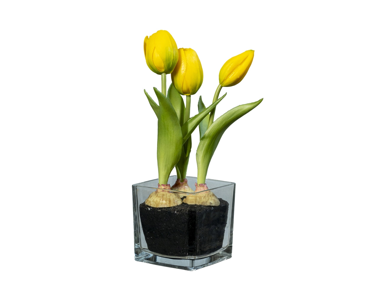 Tulipani gialli, artificiali in vaso di vetro 23 cm - Tobia's Decò.