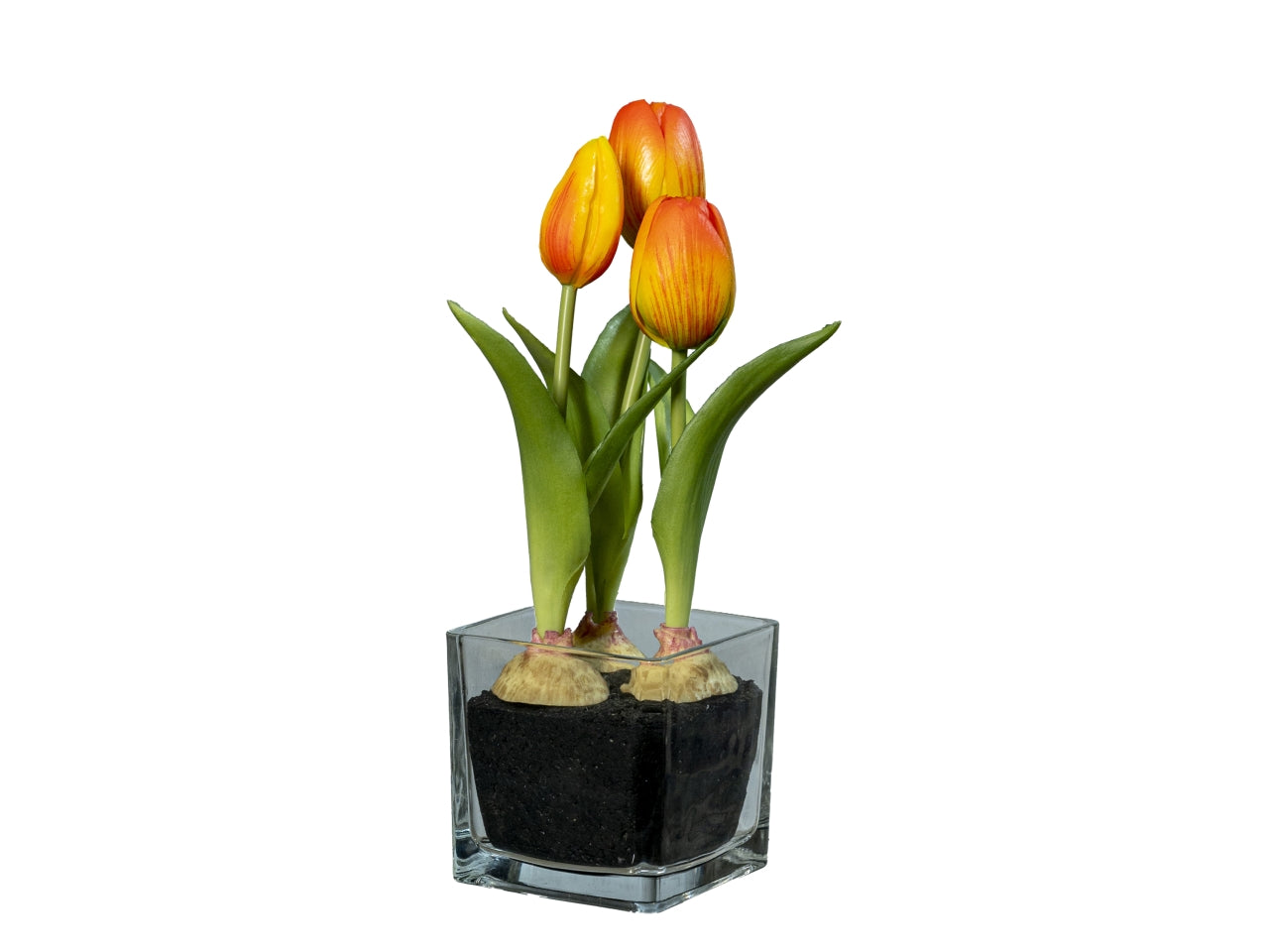 Tulipani arancioni artificiali in vaso di vetro 23 cm - Tobia's Decò.