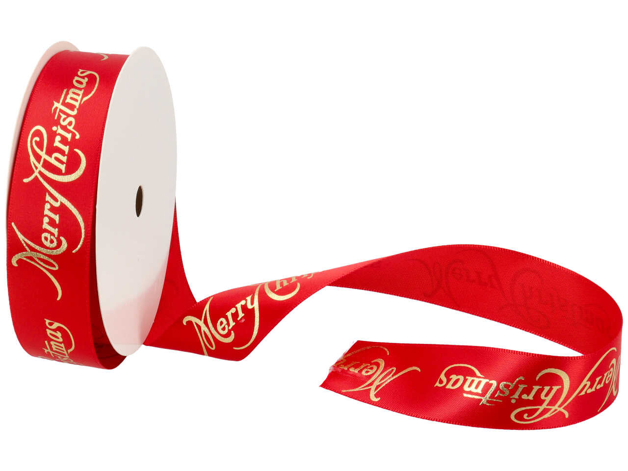 Nastro in raso con scritta merry christmas 25mmx15mt colore rosso