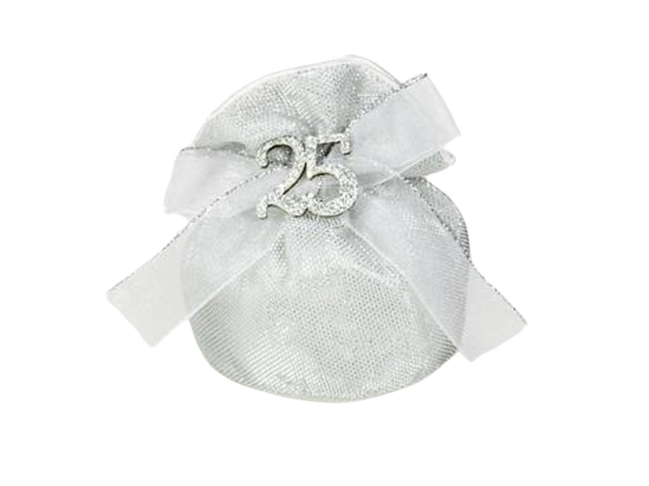 Sacchetto lame' argento 25 anni con fiocco misura 13xh.11cm