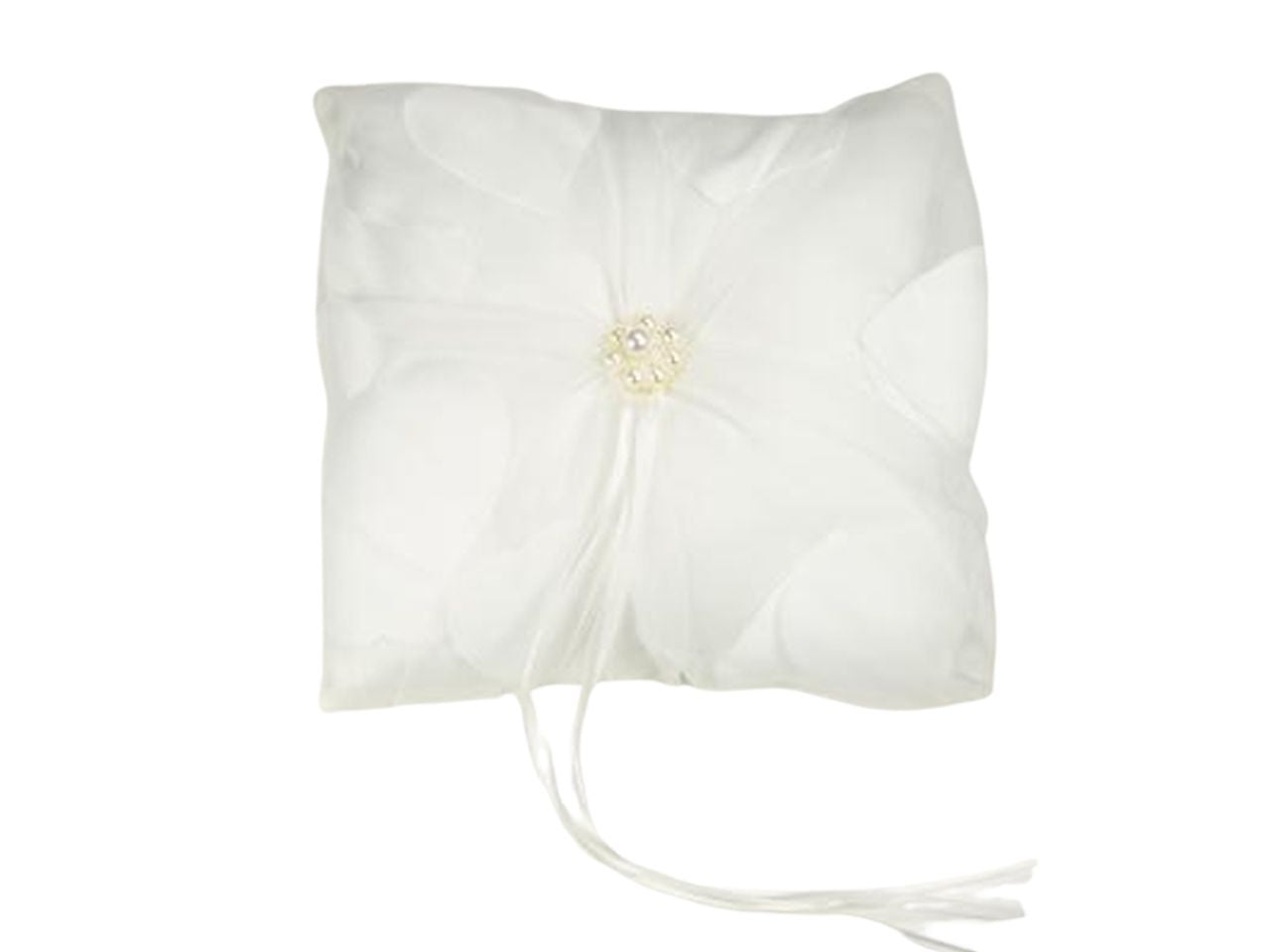 Cuscino portafedi con organza cuori e perla misura 16x16cm