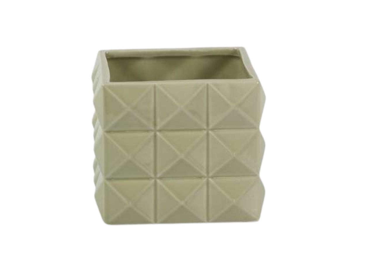 Vaso cubo diamond in ceramica 13x13xh.11cm verde