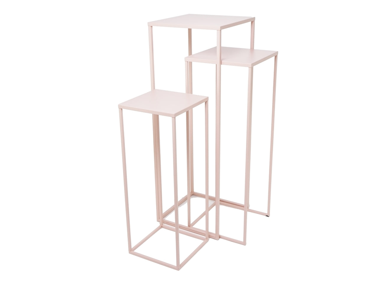 Set 3 tavolini in metallo rosa stile moderno - grande: 70x25, medio 60x22, piccolo 50x19 cm - Plàthea