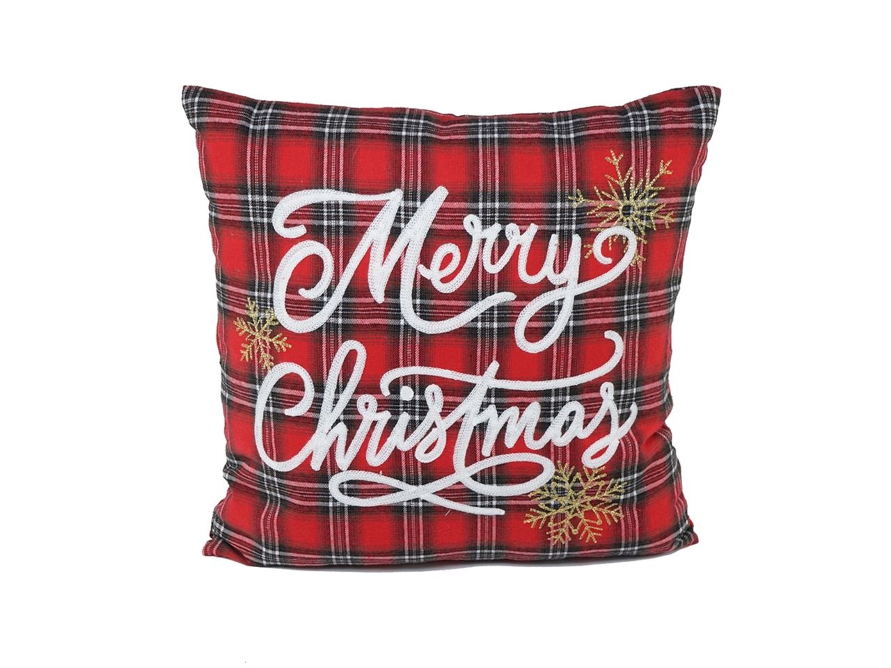 Cuscino fantasia scozzese con scritta merry christmas misura 43x43cm in poliestere