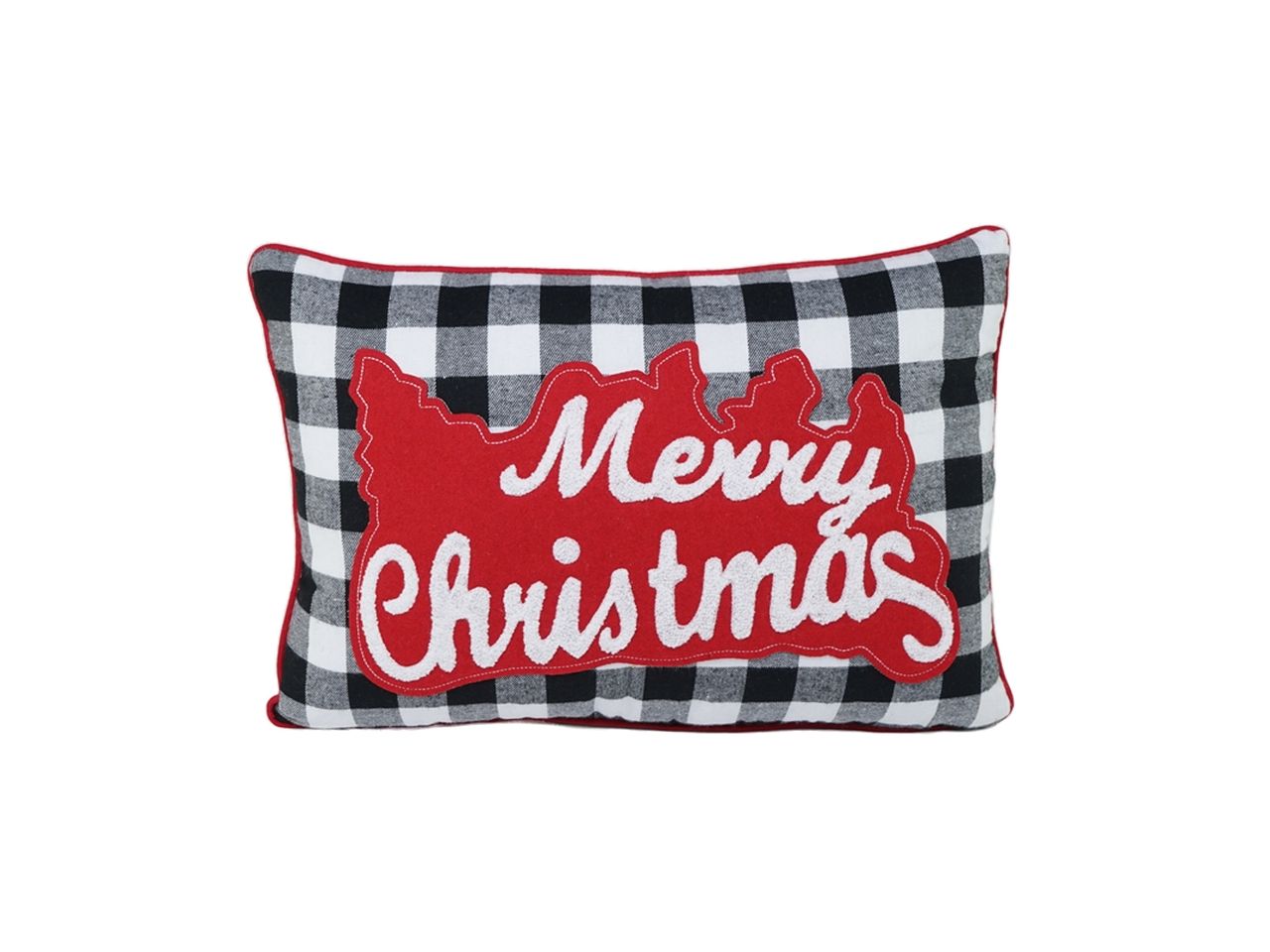 Cuscino disegno a scacchi con scritta merry christmas misura 33x48cm in poliestere
